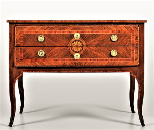 Commode à 2 tiroirs en marqueterie